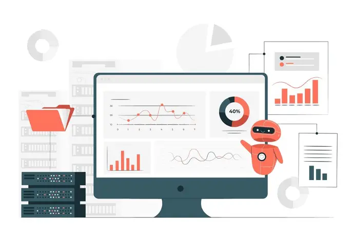 Illustration of a computer screen displaying graphs and charts, representing data science.